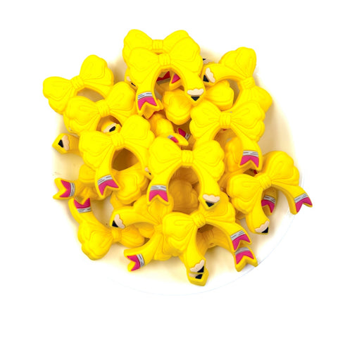 Bright Yellow Pencil Bow Silicone Focal Beads