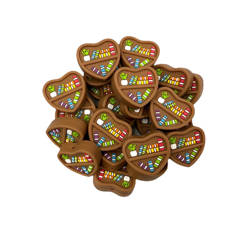 Heart Bookshelf Silicone Focal Beads--Dark Brown