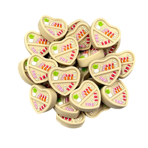 Heart Bookshelf Silicone Focal Beads--Light Brown