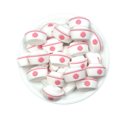 3D Nurse Hat Silicone Focal Beads--Pink