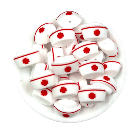 3D Nurse Hat Silicone Focal Beads--Red