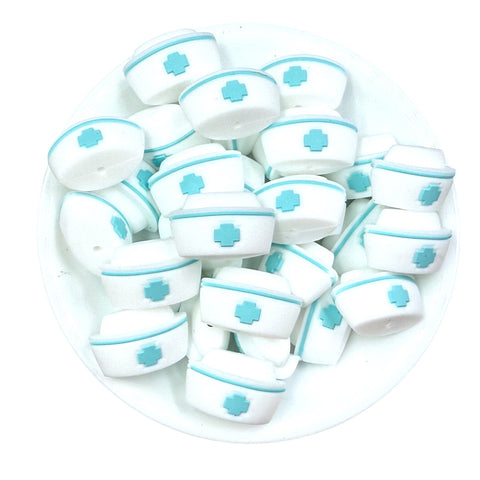 3D Nurse Hat Silicone Focal Beads--Aqua
