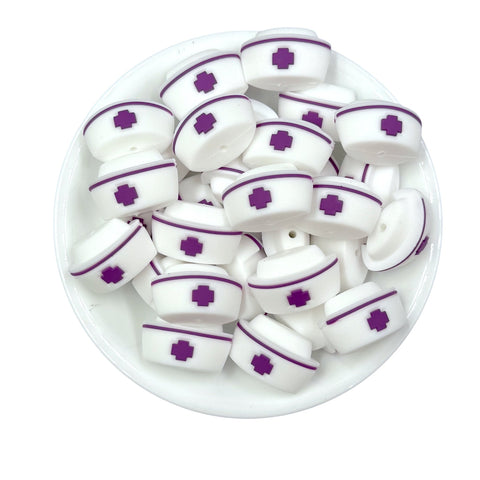 3D Nurse Hat Silicone Focal Beads--Purple
