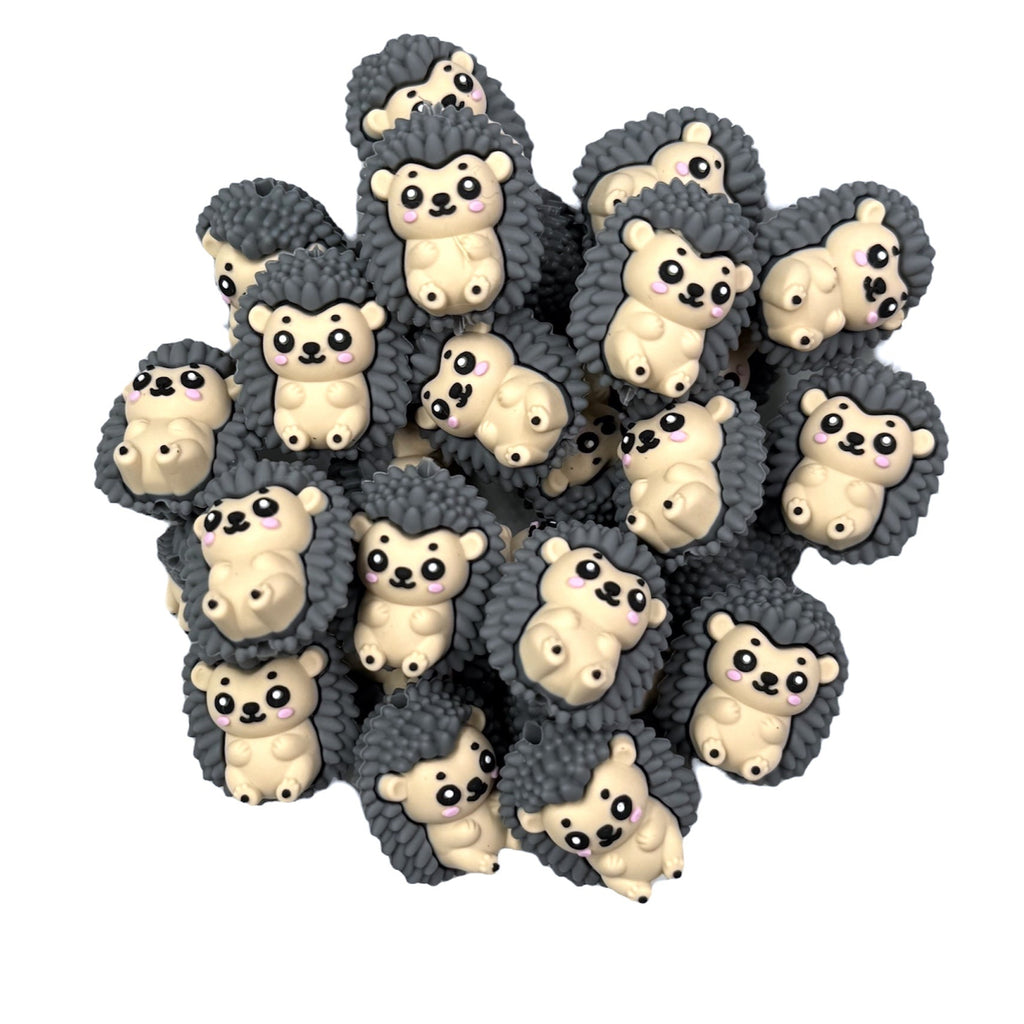 Hedgehog 3D Silicone Focal Beads--Gray