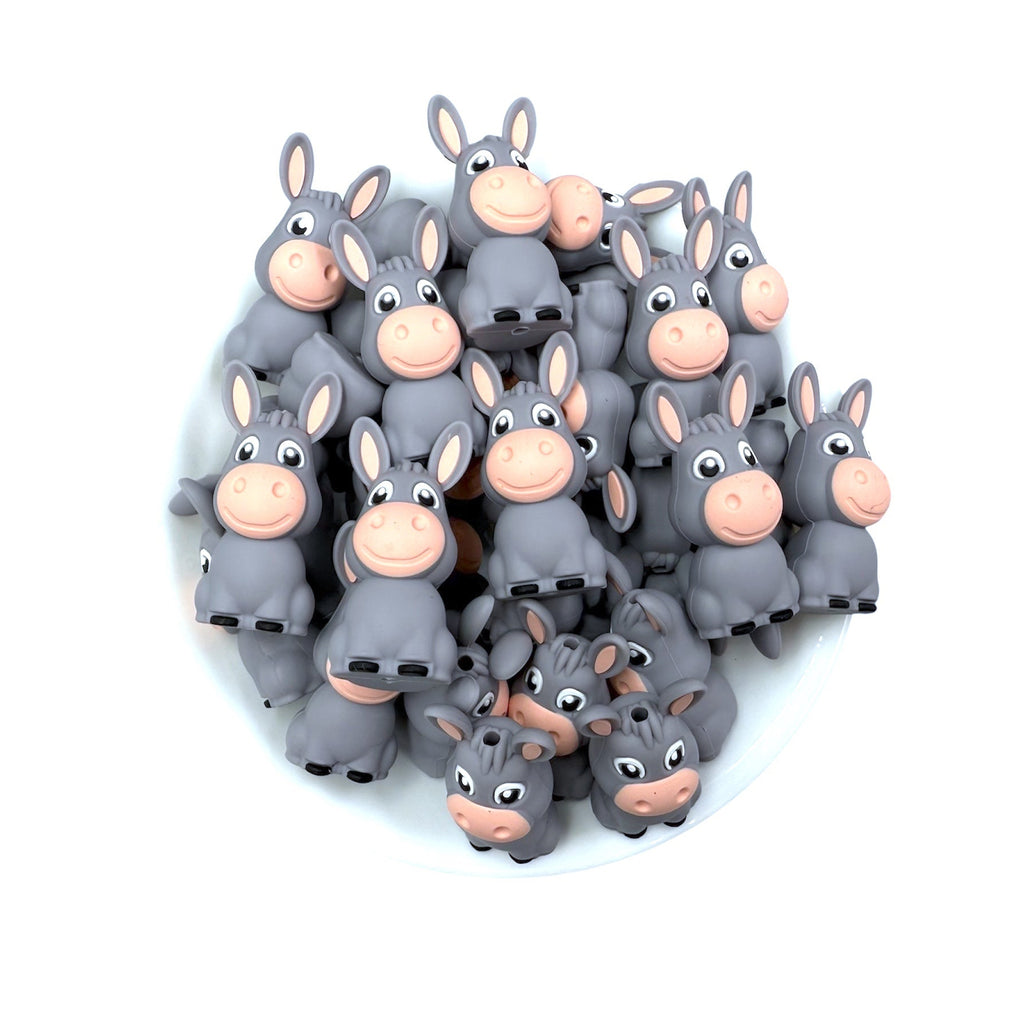 Gray Donkey 3D Silicone Focal Beads
