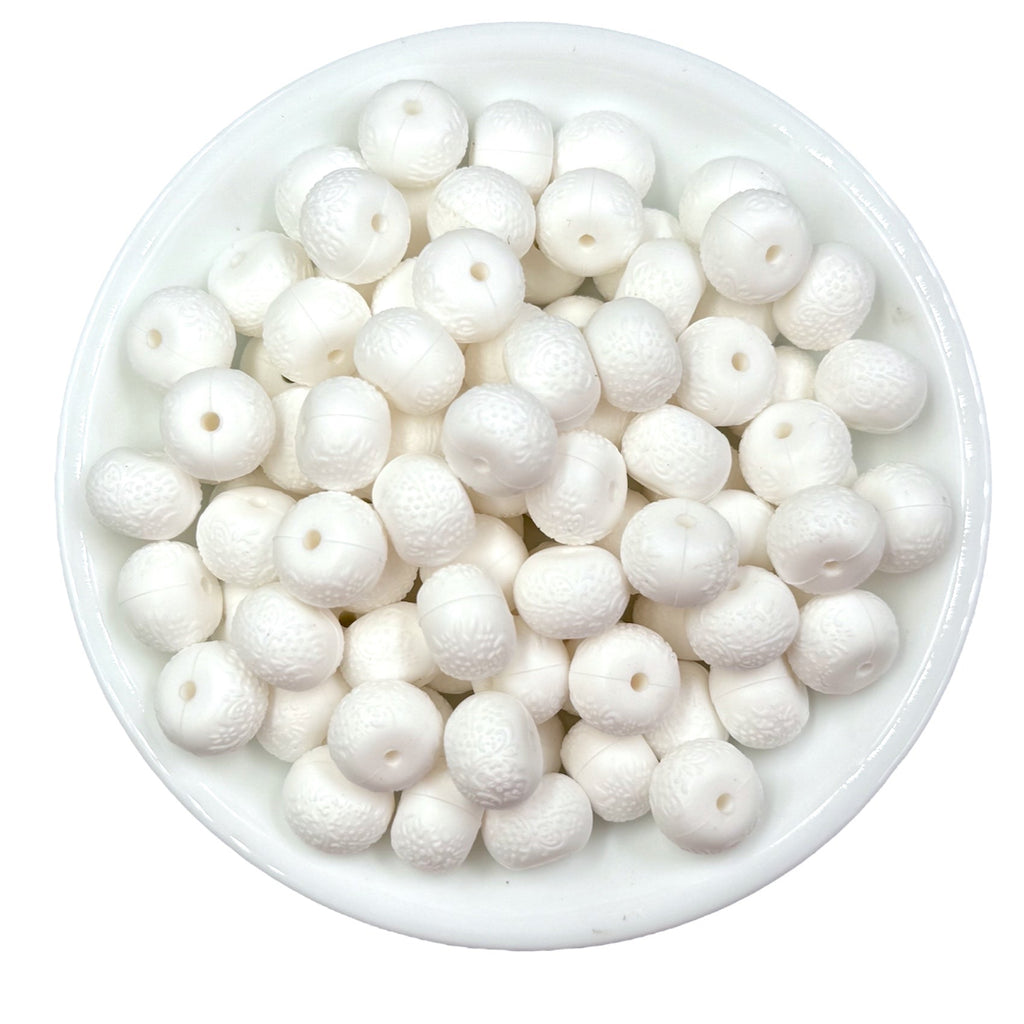 White Embossed 14mm Mini Abacus Silicone Beads
