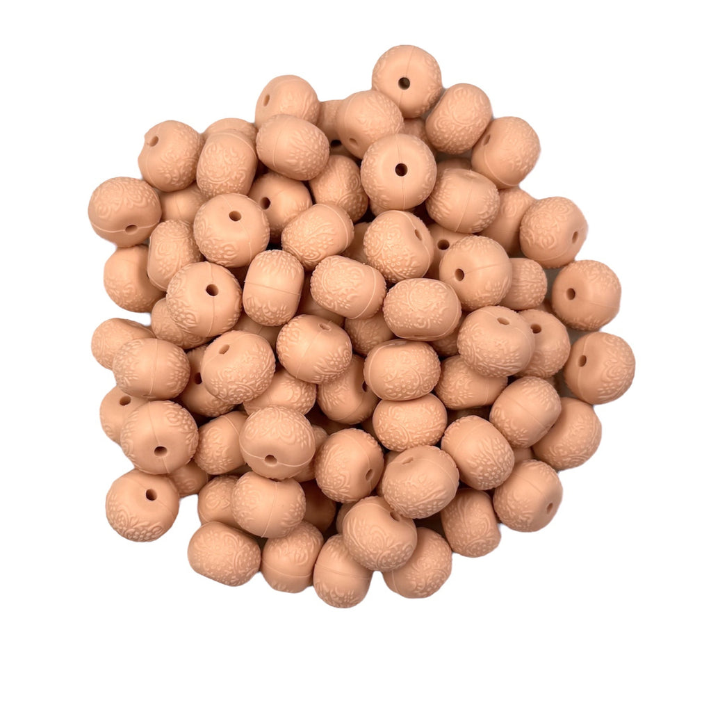 Peach Embossed 14mm Mini Abacus Silicone Beads