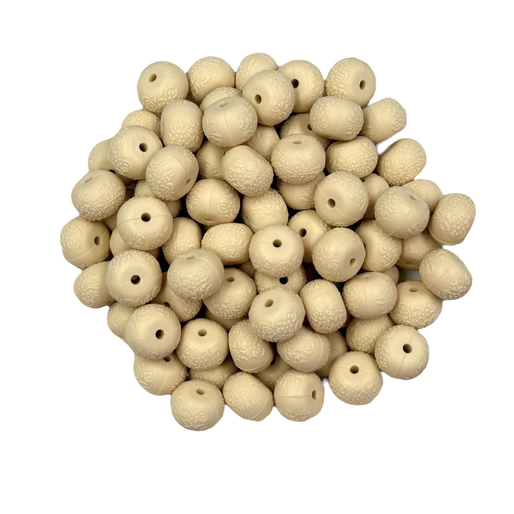 Beige Embossed 14mm Mini Abacus Silicone Beads