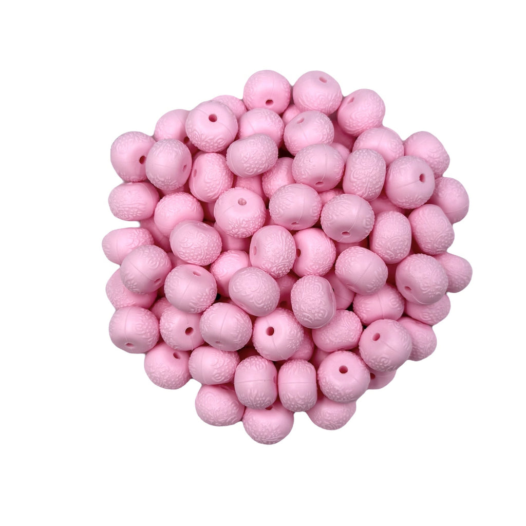 Baby Pink Embossed 14mm Mini Abacus Silicone Beads