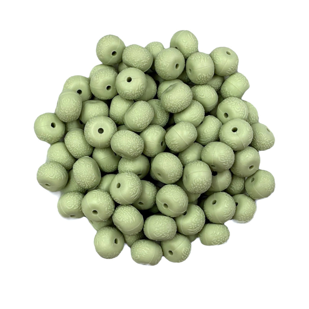 Sage Green Embossed 14mm Mini Abacus Silicone Beads