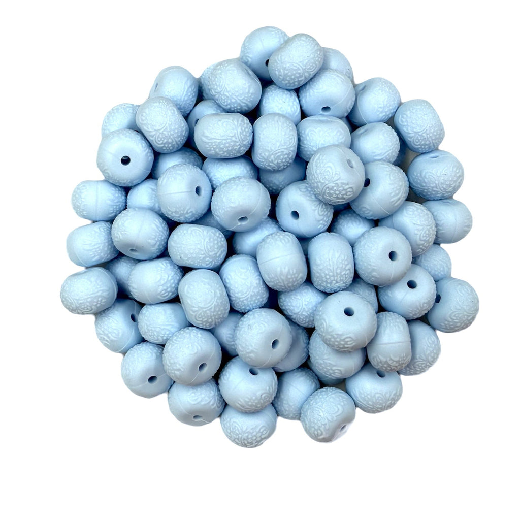 Baby Blue Embossed 14mm Mini Abacus Silicone Beads