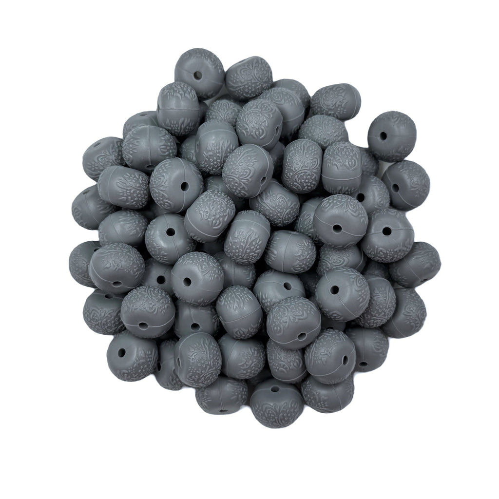 Gray Embossed 14mm Mini Abacus Silicone Beads