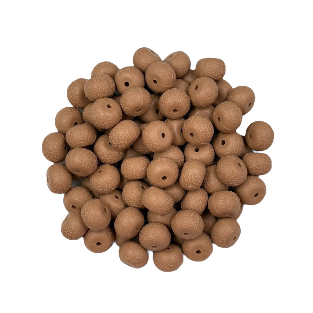 Caramel Brown Embossed 14mm Mini Abacus Silicone Beads