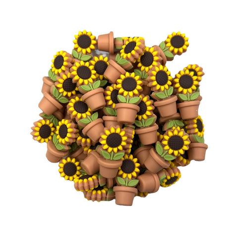3D Flower Pot with Sunflower Silicone Focal Beads