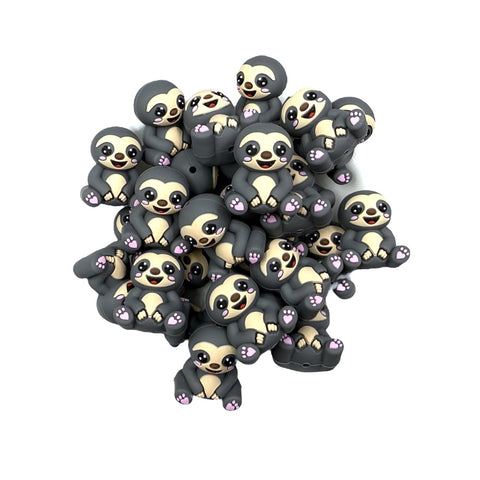 Sloth 3D Silicone Focal Beads--Gray