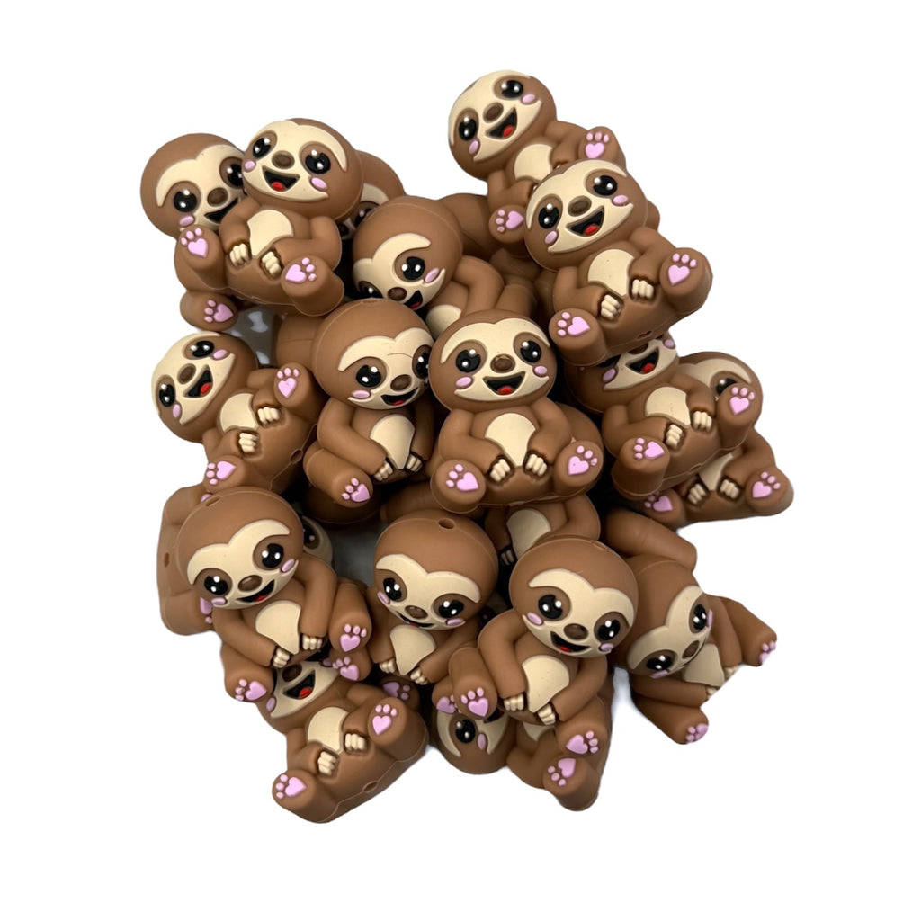 Sloth 3D Silicone Focal Beads--Light Brown