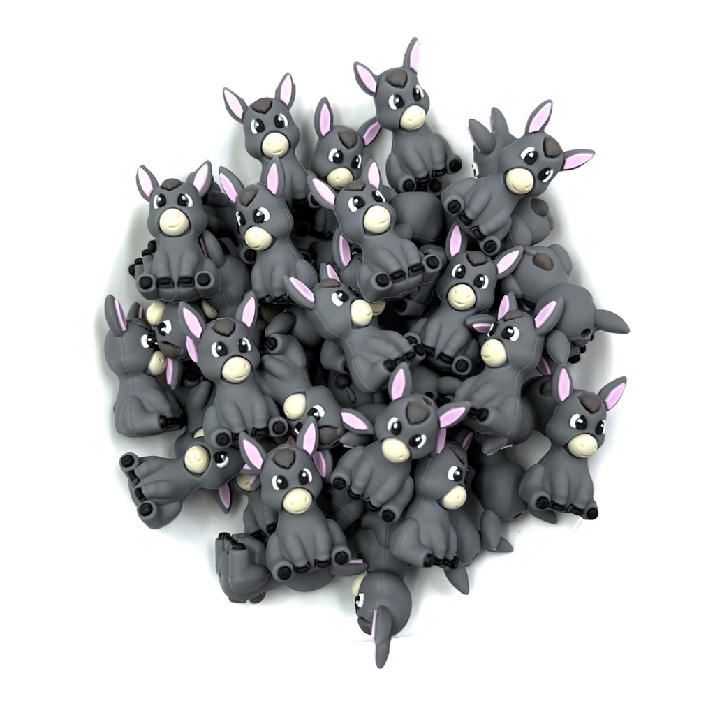 Donkey 3D Silicone Focal Beads--Dark Gray