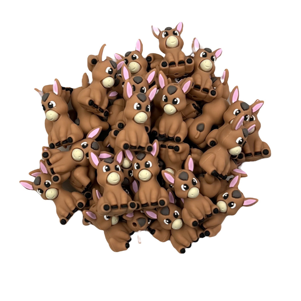 Donkey 3D Silicone Focal Beads--Brown