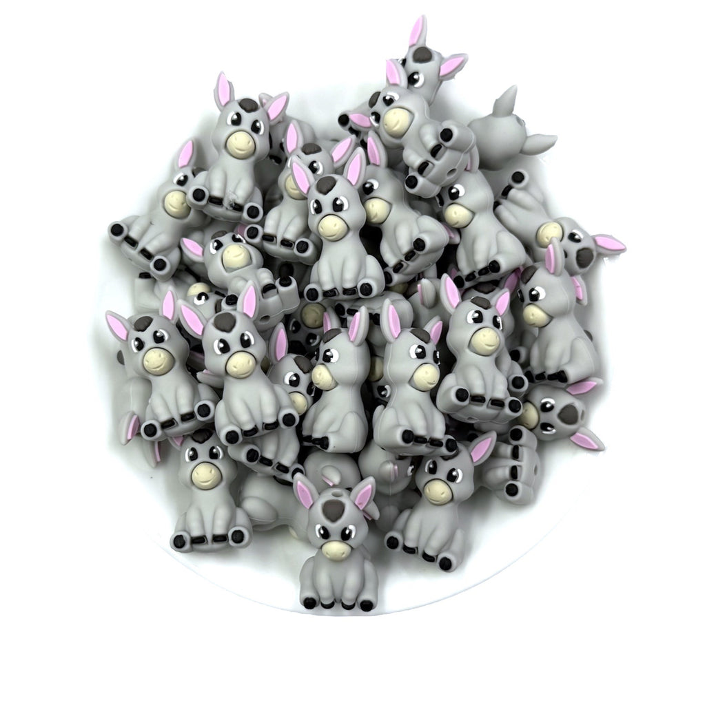 Donkey 3D Silicone Focal Beads--Light Gray