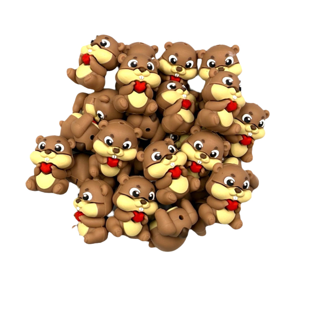 Beaver with Heart 3D Silicone Focal Beads