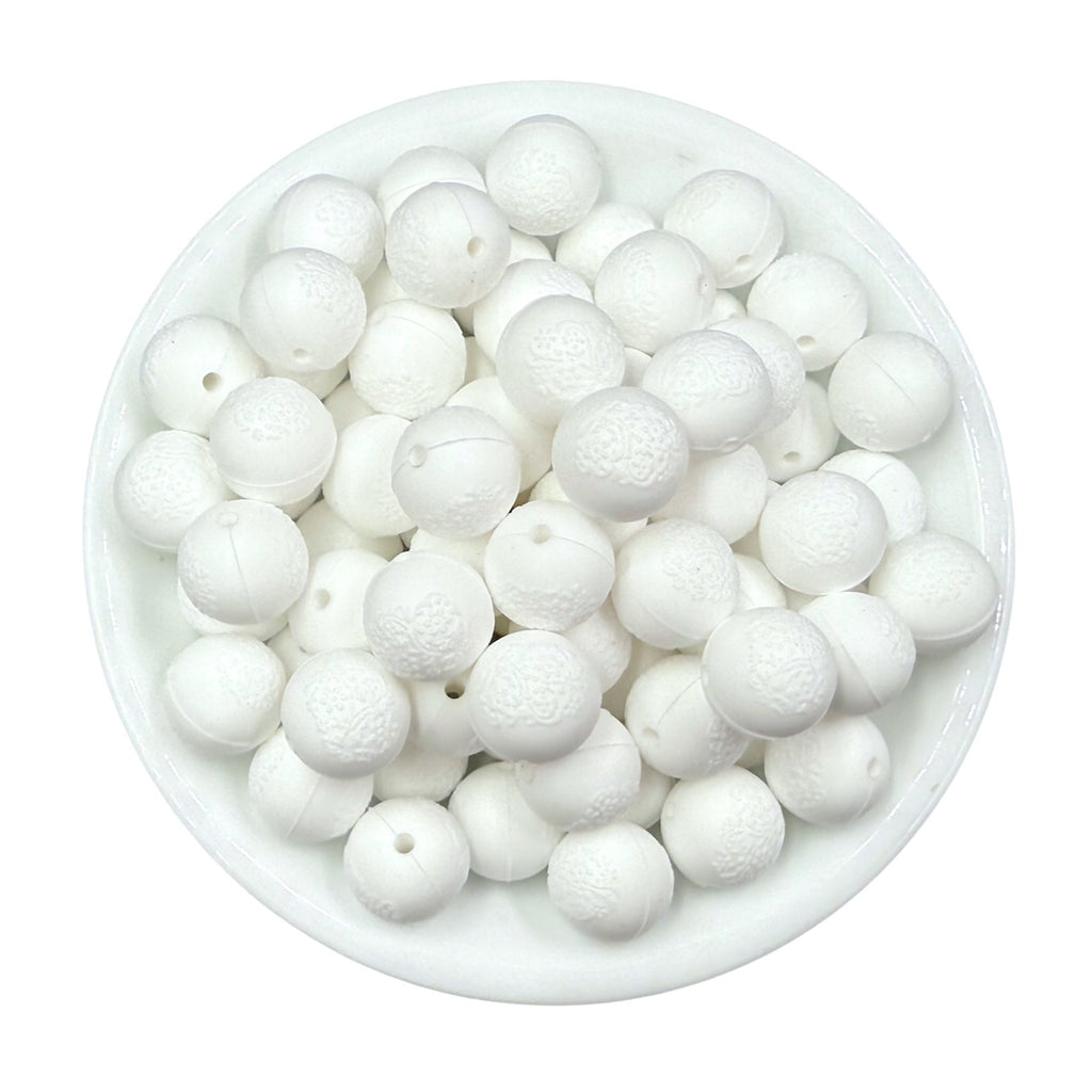 15mm White Embossed Silicone Beads