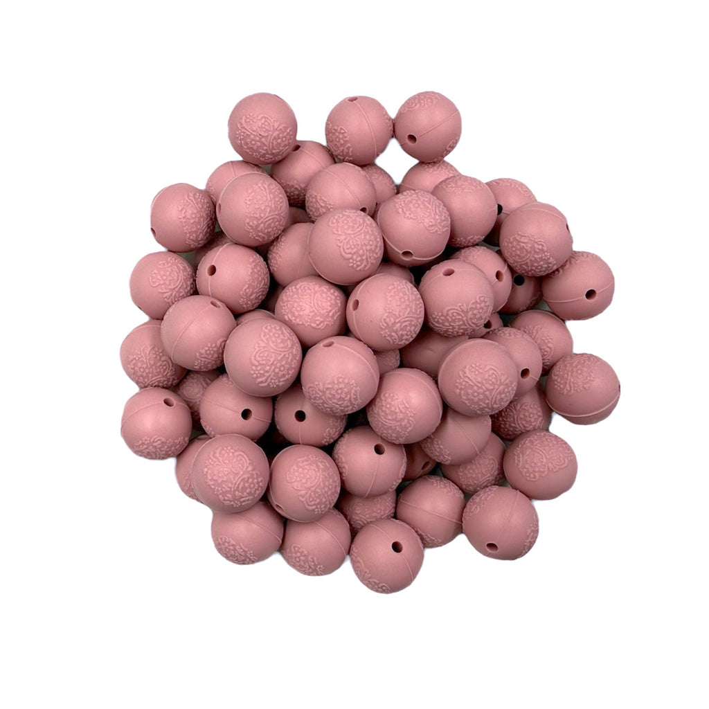 15mm Dusty Rose Embossed Silicone Beads