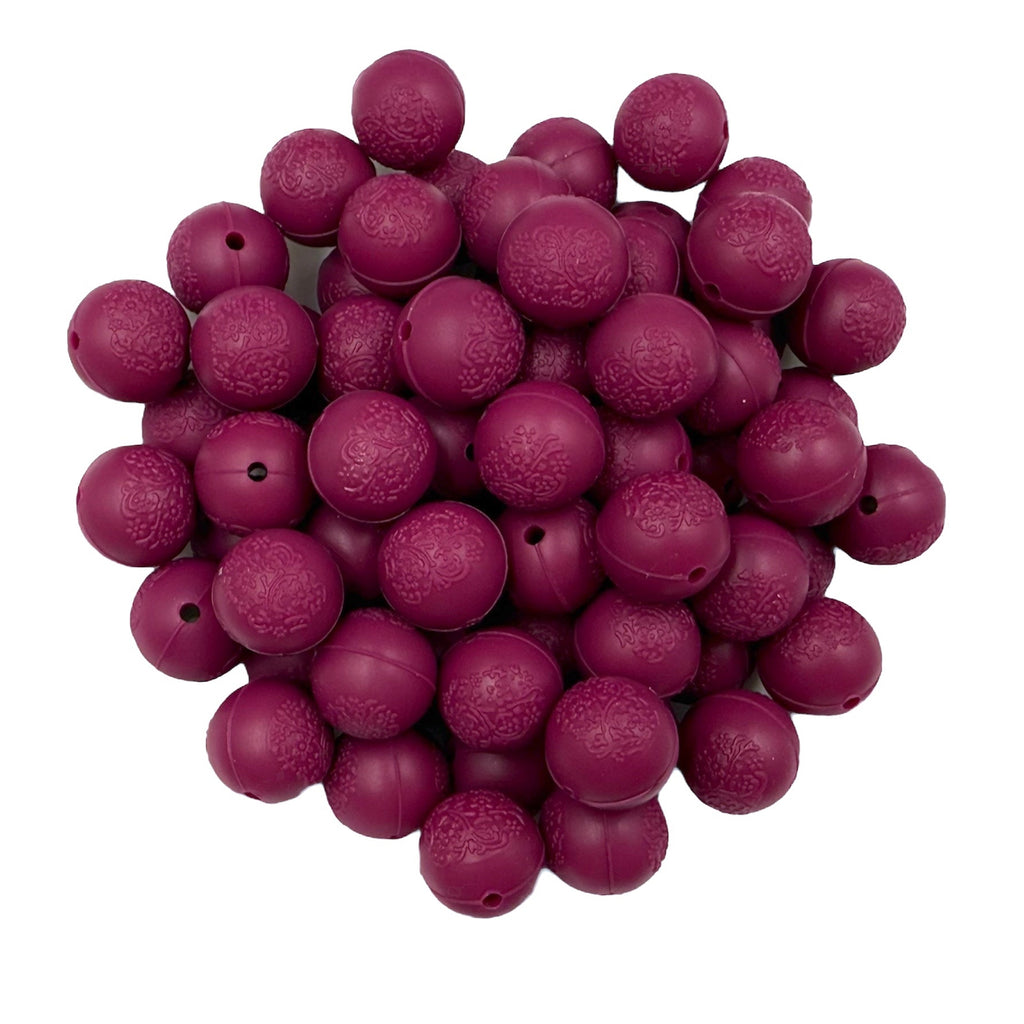 15mm Wine Embossed Silicone Beads