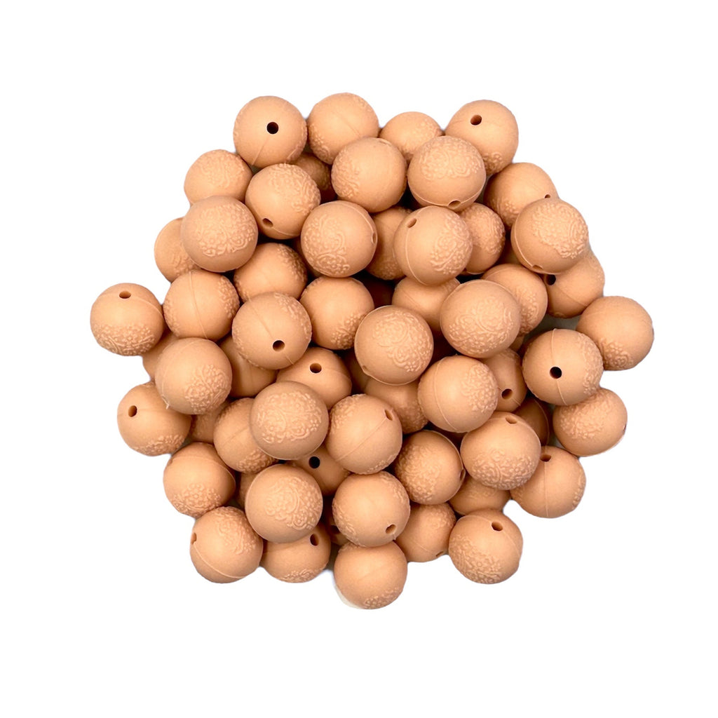 15mm Peach Embossed Silicone Beads