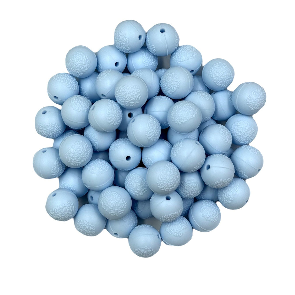 15mm Baby Blue Embossed Silicone Beads