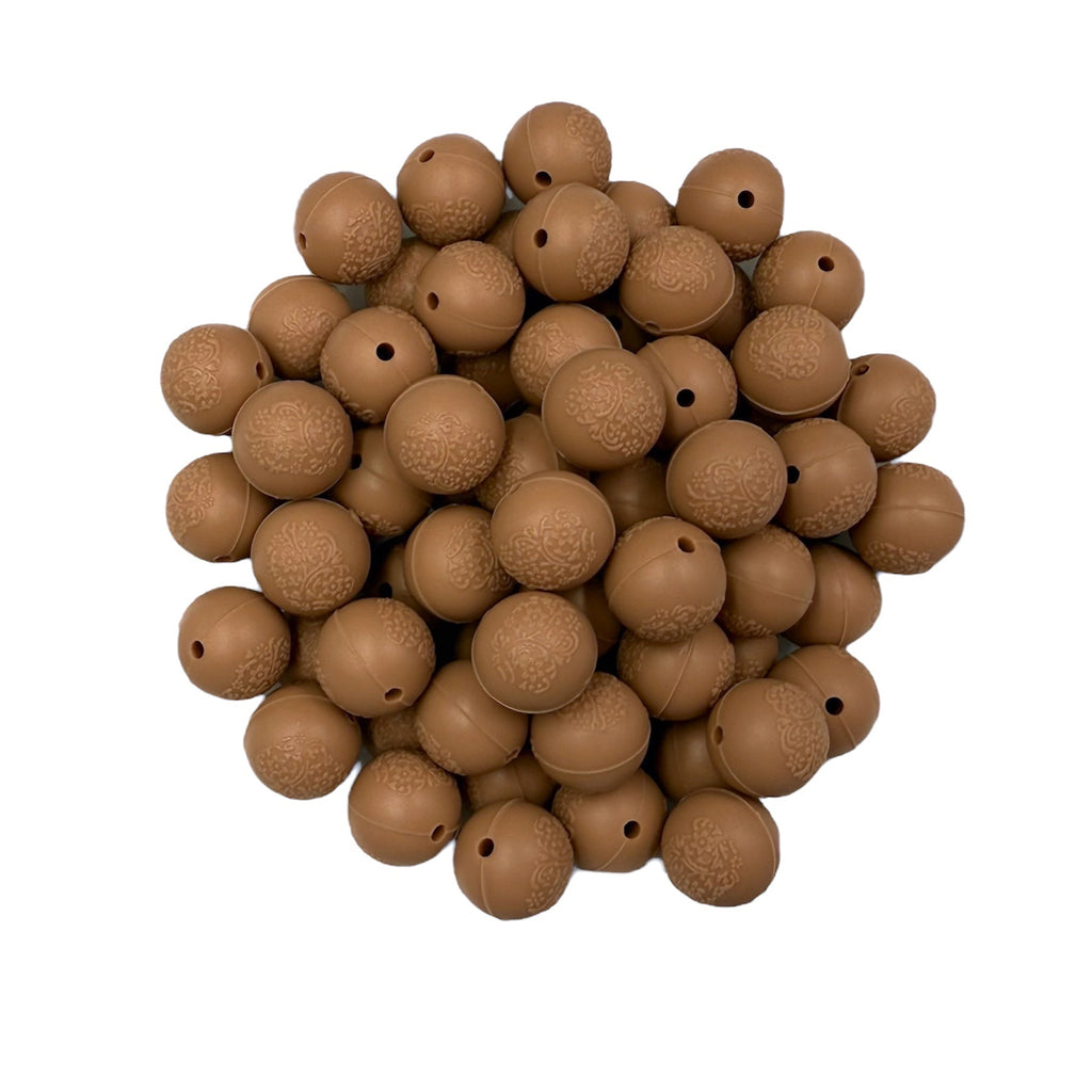 15mm Caramel Brown Embossed Silicone Beads
