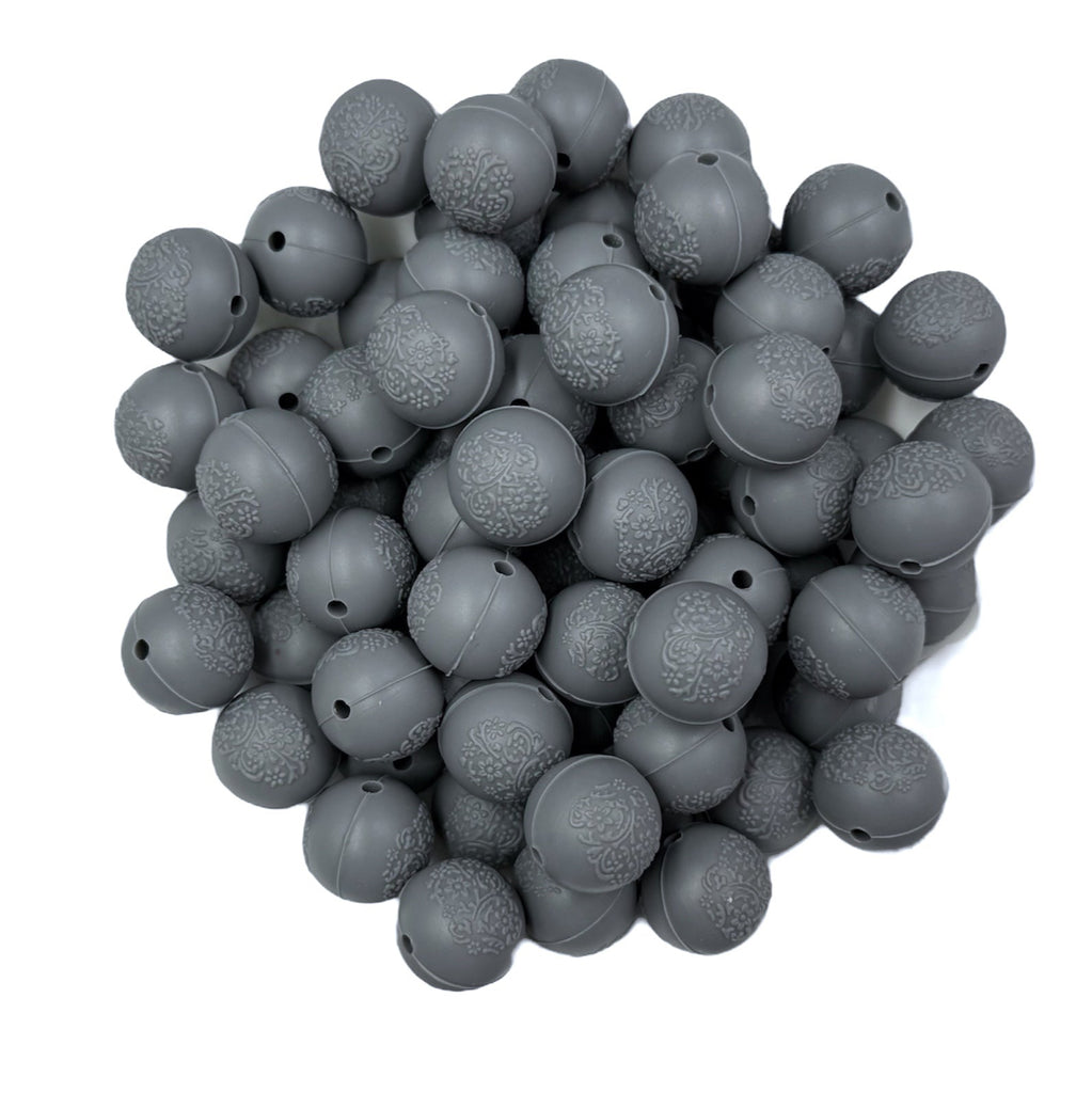 15mm Dark Gray Embossed Silicone Beads