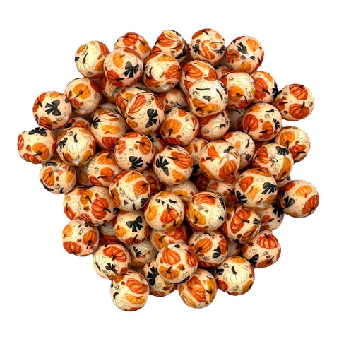Pumpkin Patch Print Silicone Beads--15mm