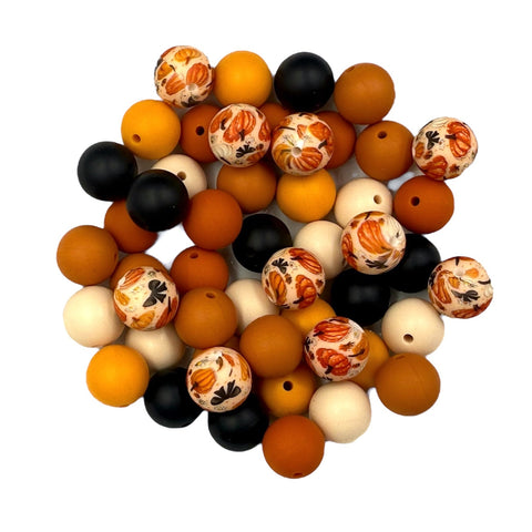 Pumpkin Patch Silicone Bead Mix--Beige, Harvest, Mango, Black