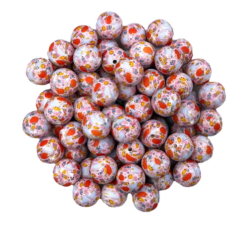 School Apple, Paper & Pencil Printed Silicone Beads--15mm