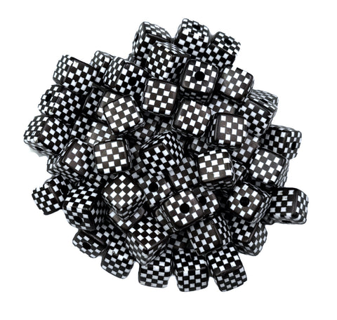 13mm Square Black & White Checkered Beads