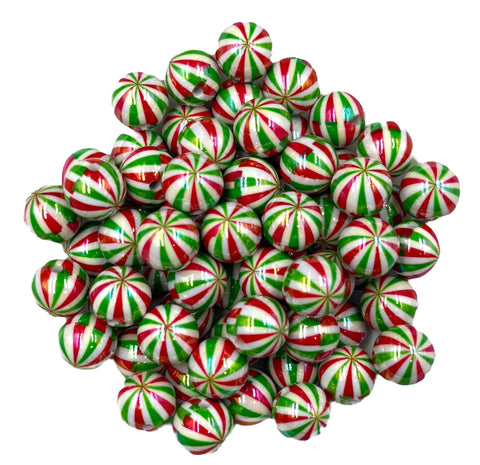 16mm Red & Green Peppermint Swirl AB Iridescent Chunky Beads