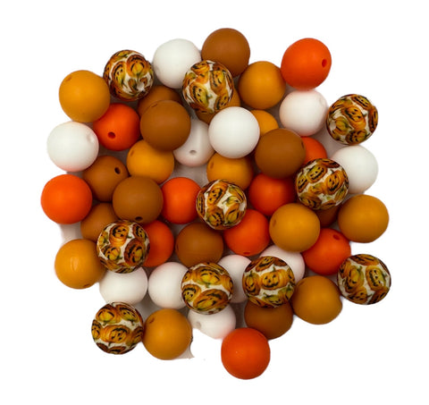 All Over Jack-O-Lantern Pumpkin Silicone Bead Mix--White, Orange, Mango, Harvest