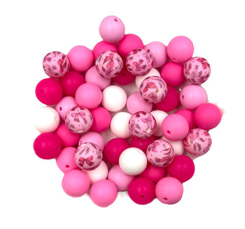 Pink Bow Silicone Bead Mix--White, Light Pink, Pink, Flamingo, Fuchsia