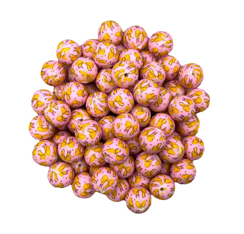 Pencil Bow Printed Silicone Beads--15mm