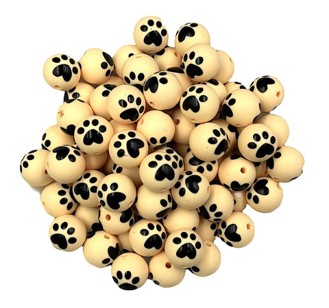 Large Beige Paw Print Silicone Beads--15mm