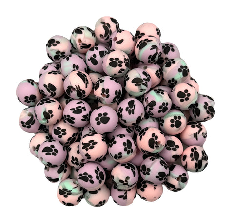 Pastel Paw Print Silicone Beads--15mm