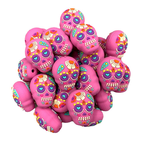 3D Pink Skull Skeleton Silicone Focal Beads