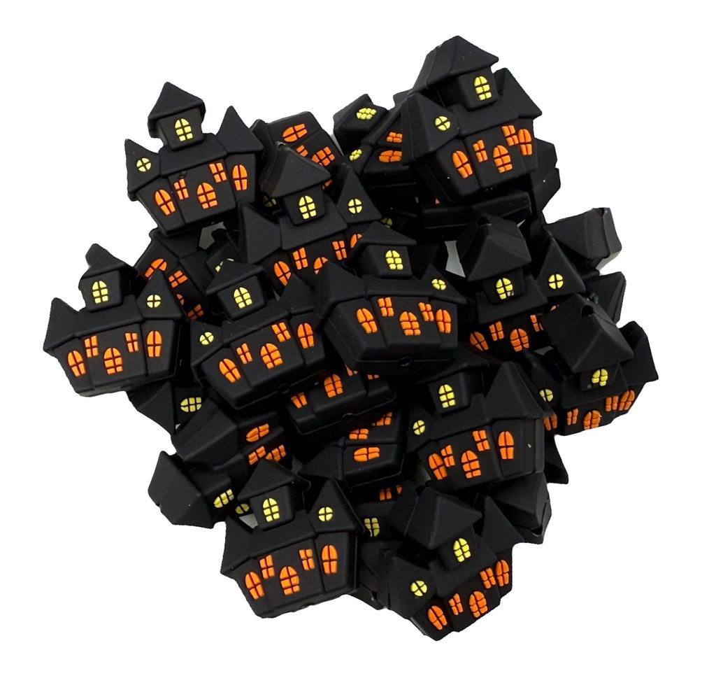 3D Halloween House Silicone Focal Beads