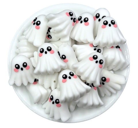 3D White Ghost with Pink Cheeks Silicone Focal Beads