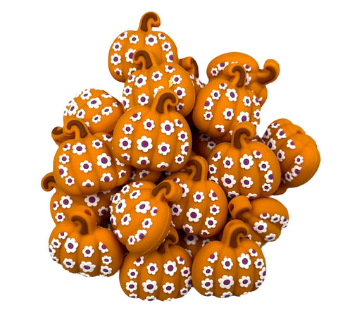 3D Pumpkin with Daisies Silicone Focal Beads