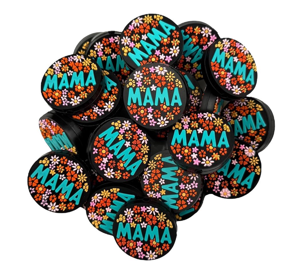"Mama" Flower Silicone Focal Beads--Turquoise