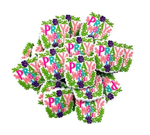 Pray More Worry Less Silicone Focal Bead--White