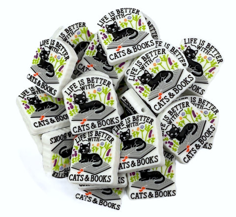 Life Is Better With Cats and Books Silicone Focal Beads