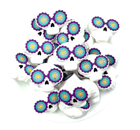 3D White Skeleton Face Silicone Focal Beads