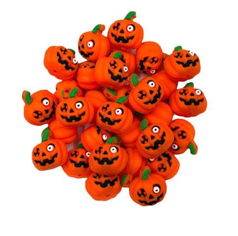 3D Jack-O-Lantern Face Pumpkin Silicone Focal Beads